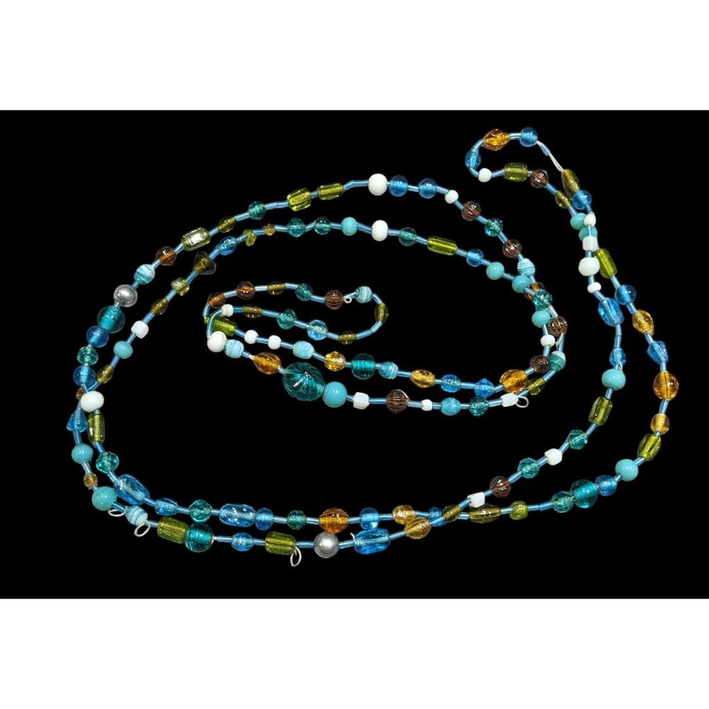 Handmade Cool Tone Glass Beaded Extra Long Necklace